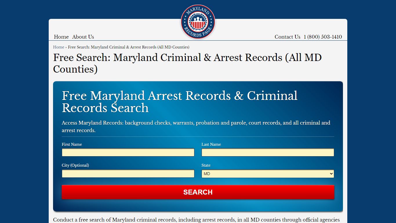 Free Search: Maryland Criminal & Arrest Records (All MD Counties)